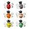 6Pcs 6 Colors Handmade Lampwork Beads, Bees, Mixed Color, 15.5~16.5x18.5~19x8mm, Hole: 1.4mm, 1pc/color