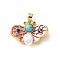 Brass Pave Blue Cubic Zirconia Pearl Pink Butterfly Pendants, with Resin Imitation Pearl and & Synthetic Turquoise, Golden, 14x19x4.5mm, Hole: 5x3mm