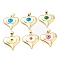 Brass Enamel Pendants, Real 18K Gold Plated, Long-Lasting Plated, Heart with Evil Eye, Mixed Color, 26x25x6mm, Hole: 3.5x5.5mm