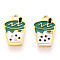 304 Stainless Steel Charms, with Enamel, Real 14K Gold Plated, Bubble Milk Tea Charm, Ion Plating(IP), Sea Green, 11.5x7.5x0.8mm, Hole: 1mm