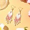 304 Stainless Steel Glass Seed Beads Arrow Dangle Earrings, Golden, with Shell Pearl, Pink, 69x20mm