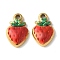 304 Stainless Steel Enamel Charms, Ion Plating(IP), Strawberry Charms, Real 14K Gold Plated, Red, 11x7x2.5mm, Hole: 1mm