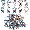 20Pcs 10 Styles Rainbow Color PVD Vacuum Plating Alloy Keychain Clasps, Lanyard Hollow Trigger Snap Hooks, Star & Moon & Flower & Cat & Heart, 34~41x19~30mm, about 2pcs/style