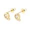 Rack Plating Brass Micro Pave Cubic Zirconia Stud Earring Findings, Cadmium Free & Nickel Free & Lead Free, Long-Lasting Plated, Flat Round, Real 18K Gold Plated, 7.5x5mm, Hole: 0.8mm, Pin: 0.7mm