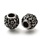 304 Stainless Steel European Beads, Large Hole Beads, Round with Flower, Antique Silver, 9.5x9mm, Hole: 4mm