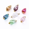 Electroplate Faceted Glass Pendants, with Alloy Flower Daisy Spacer Beads and Brass Findings, Teardrop, Golden, Mixed Color, 20~21x9.5mm, Hole: 1.5mm