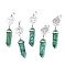 Synthetic Malachite Pointed Big Pendants, Double Terminated Pointed, with Platinum Plated Brass Findings, Faceted, Bullet, 59~67x14~15mm, Hole: 7x5mm, Gemstone: 41~44x8mm