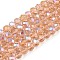 Electroplate Glass Beads Strands, Half Rainbow Plated, Faceted, Rondelle, PeachPuff, 4x3mm, Hole: 0.4mm, about 105~110pcs/strand, 38~39cm