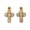 304 Stainless Steel Pendants, Cross Charms, with Cubic Zirconia, Ion Plating(IP), Real 18K Gold Plated, 15.5x10x3mm, Hole: 1.2mm