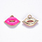 Alloy Enamel Pendants, Makeup Pendants, Lip Shape, Light Gold, Deep Pink, 13x18x3mm, Hole: 2mm