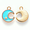 Alloy Enamel Pendants, Moon & Star, Light Gold, Sky Blue, 16x13x2mm, Hole: 1.8mm