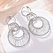Alloy & Iron Dangle Stud Earrings, Hollow Flat Round, Platinum, 75x45mm