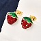 Brass Enamel Stud Earrings, Real 18K Gold Plated, Strawberry, 12x10mm