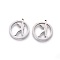 Non-Tarnish 201 Stainless Steel Pendants, Manual Polishing, Ring with Human, Stainless Steel Color, 17x16x1.5mm, Hole: 1.2mm