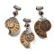 Natural Tiger Eye Fossil Snail Pendants, with Alloy Findings, Platinum Metal Color, 58~78x29~35x8~9mm, Hole: 4x6mm