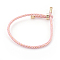 Couple Adjustable Nylon Cord Bracelets, Bolo Bracelets, Slider Bracelets, Box Chains, with Brass Findings, Long-Lasting Plated, Real 18K Gold Plated, Pink, 9-1/4 inch(23.5cm), 2~3.5mm