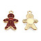 Alloy Enamel Pendants, for Christmas, Light Gold, Gingerbread Man, Coconut Brown, 20.5x14x2mm, Hole: 2mm