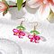 304 Stainless Steel Glass Dangle Earrings, Flower, Golden, Cerise, 45x24mm