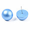 Painted Half Round Schima Wood Earrings for Girl Women, Stud Earrings with 316 Surgical Stainless Steel Pins, Light Sky Blue, 15x8.5mm, Pin: 0.7mm