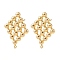 Brass Stud Earring Findings, Nickel Free, Rhombus, with Loop, Real 18K Gold Plated, 28x20.5mm, Hole: 1.5mm, Pin: 0.7mm