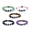 5Pcs Natural Lapis Lazuli & Amethyst & Rose Quartz & Tiger Eye & Green Aventurine Beads Stretch Bracelets Set, Evil Eye Resin Jewelry for Women Men, Inner Diameter: 2-1/8 inch(5.3cm)