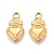 304 Stainless Steel Pendants, Sacred Heart Charm, Ion Plating(IP), Real 18K Gold Plated, 18.5x10x2.5mm, Hole: 2mm