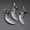 Antique Silver Zinc Alloy Natural Quartz Crystal Big Pendants, Rock Crystal Pendants, Tusk Shape with Wolf, Lead Free & Nickel Free, 53~57x23x10mm, Hole: 4.5x8mm