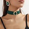 Oval Brass & Glass & Plastic Pearl Beaded Chain Collar & Stud Earrings Sets, Green, 280mm