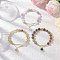 3Pcs Natural Indian Agate & Citrine & Aquamarine & Rose Quartz & Amethyst Round Beaded Bracelets, Charm Bracelets for Women, with Brass and 304 Stainless Steel Findings, Inner Diameter: 2-1/4 inch(5.8cm)