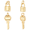 24Pcs 2 Styles Brass Pendants, Lock & Key, with Jump Rings, Long-Lasting Plated, Lead Free & Cadmium Free, Real 18K Gold Plated, 11.5~18.5x7.5~8.5x1~3.5mm, Jump Ring: 4~4.6x0.7~0.8mm, 3~3.5mm Inner Diameter, 12pcs/style
