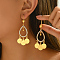 Elegant Middle Eastern Style Zinc Alloy Chandelier Earrings, Golden, Teardrop, 72x30mm