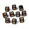 Opaque Acrylic Beads, Golden Metal Enlaced, Cube with Letter, Black, Letter B, 4.5~5x4.5~5x4.5~5mm, Hole: 2mm, about 6250pcs/500g