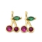 Brass Micro Pave Cubic Zirconia Pendants, Cherry Charms, Rack Plating, Long-Lasting Plated, Cadmium Free & Lead Free, Magenta, 18.5x13.5x4.5mm, Hole: 4x2mm