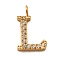 Ion Plating(IP) 304 Stainless Steel Micro Pave Cubic Zirconia Pendants, Golden, Letter A~Z Charms, Letter L, 12~14x4~12.5x2mm, Hole: 2mm