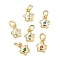 Brass Micro Pave Cubic Zirconia Pendants, Flower Charms, Rack Plating, Cadmium Free & Lead Free, Long-Lasting Plated, Golden, Mixed Color, 9.5x7x2mm, Jump Ring: 5x1mm, Inner Diameter: 3mm