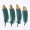 Goose Feather Costume Accessories, Dyed, Spray Gold Color, Teal, 170~220x40~45mm, about 100pcs/bag