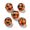 Printed Wood European Beads, Round with Tartan Pattern, Dark Orange, 15.5~16mm, Hole: 4~4.5mm