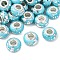 Opaque Resin Rondelle European Beads, with Silver Foill & Silver Tone Brass Double Cores, Large Hole Beads, Cyan, 13.8x8.5mm, Hole: 4.5~5mm
