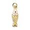 Brass Enamel Pendants, Fish Charm, Long-Lasting Plated, Cadmium Free & Lead Free, Real 18K Gold Plated, with Jump Ring, Pink, 21x6.5x3mm, Hole: 3mm