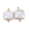 Natural Freshwater Pearl Keshi Pearl Square Connector Charms, with 304 Stainless Steel Double Loops, White, Ion Plating(IP), Real 18K Gold Plated, 17~19x10~13x3.5~5.5mm, Hole: 1.6~2.5mm