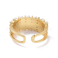 Открытое прямоугольное кольцо из прозрачного кубического циркония с акриловыми жемчужными бусинами&nbsp;RJEW-P032-17G