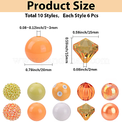 60 шт. 10 вида бусин из смоляных стразов RESI-PA0001-03