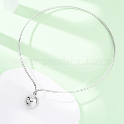 201 жесткое колье-чокер с подвеской в виде шара из нержавеющей стали для женщин NJEW-Z098-05P