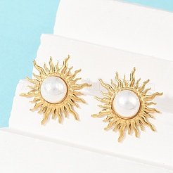 Серьги-гвоздики из пластика с имитацией жемчуга из нержавеющей стали 304&nbsp;EJEW-Z110-01G-02