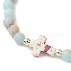 Женские браслеты из синтетической яшмы цвета аква-терра и бирюзы с эластичными бусинами&nbsp;BJEW-JB13106