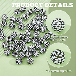 35 шт. круглые бусины с узором «тартан» из высококачественного силикона&nbsp;SIL-HS0001-11
