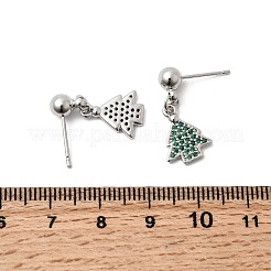 Рождественские серьги-гвоздики с подвесками из латуни с микропаве из кубических цирконий EJEW-L306-01P-01