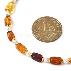 Ожерелья из прямоугольных бусин из натурального янтаря и круглых белых ракушечных жемчужин NJEW-JN05645