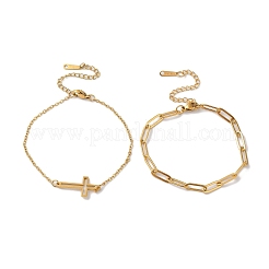 Наборы браслетов из цепочек-скрепок и тросов из нержавеющей стали 304 AJEW-U005-05A-G