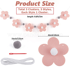 3 комплект двухцветных фетровых баннеров с цветами AJEW-CP0006-15